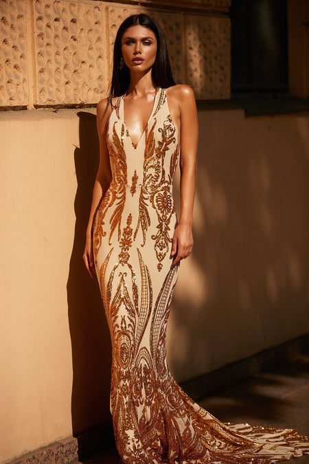 A&N Luxe Maurita Sequins Gown - Rose Gold