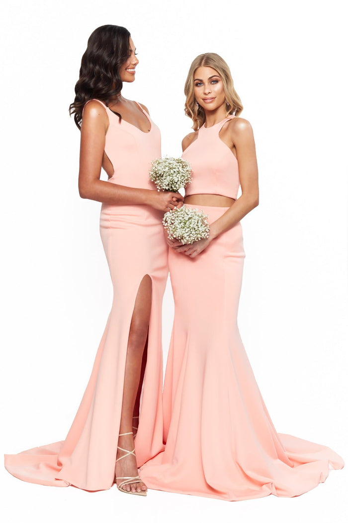 A&N Boutique Custom Bridesmaids Delilah Two Piece - Peach Bridesmaids Delilah Two Piece with Lace-Up Back - Peach