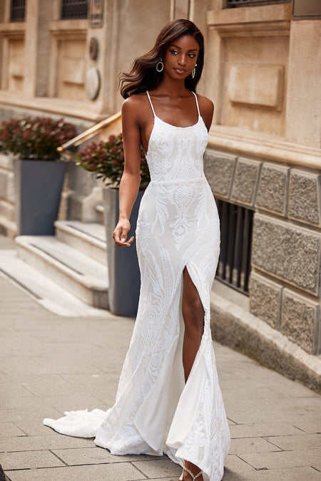 Lorena Shimmering Lace Gown - White