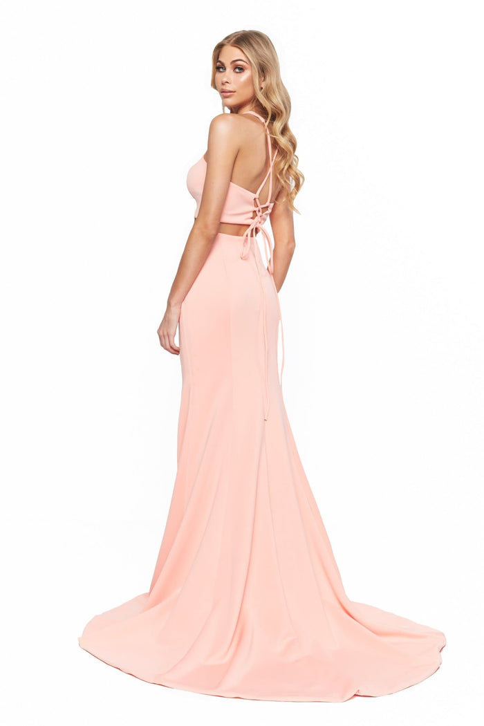 A&N Boutique Custom Bridesmaids Delilah Two Piece - Peach Bridesmaids Delilah Two Piece with Lace-Up Back - Peach