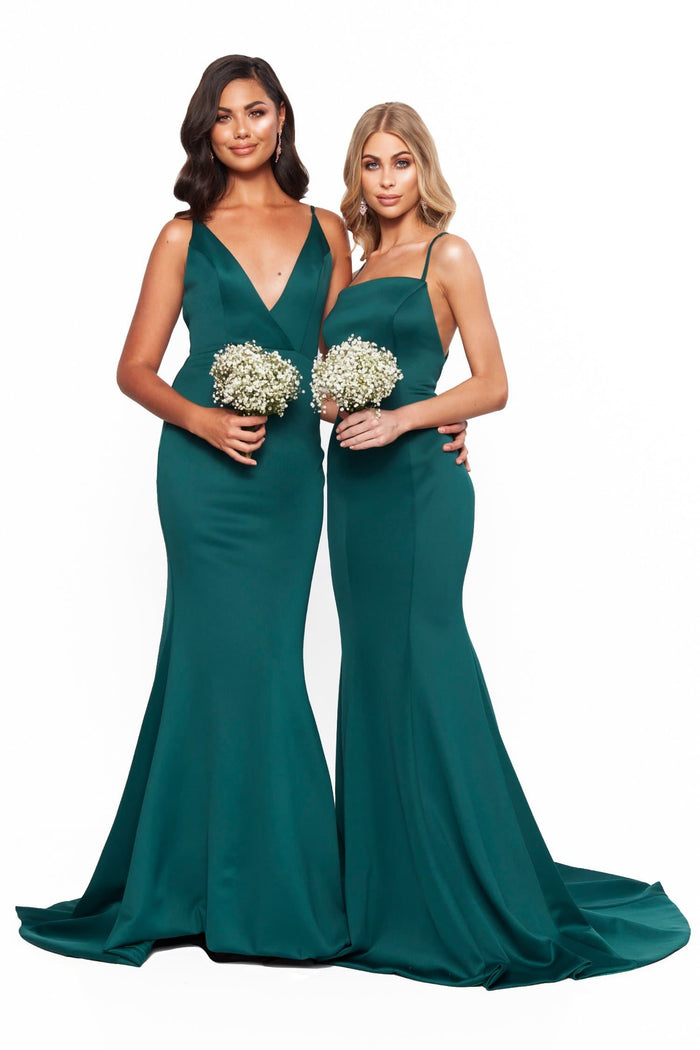 A&N Boutique Custom Bridesmaids Jada Gown - Emerald Bridesmaids Jada - Emerald Plunge Neck Low Back Mermaid Ponti Gown
