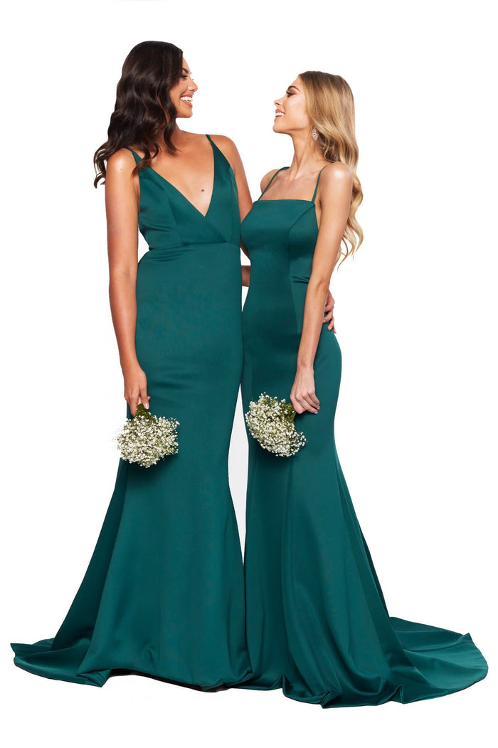 A&N Boutique Custom Bridesmaids Jada Gown - Emerald Bridesmaids Jada - Emerald Plunge Neck Low Back Mermaid Ponti Gown