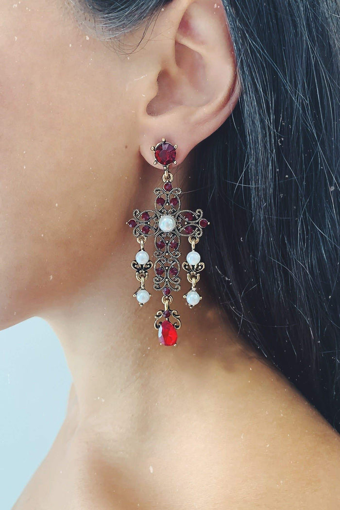 Glazori Jewels Earrings Glazori Isidora Copper Drop Earrings with Red Crystals Glazori Isidora Copper Drop Earrings with Red Crystals