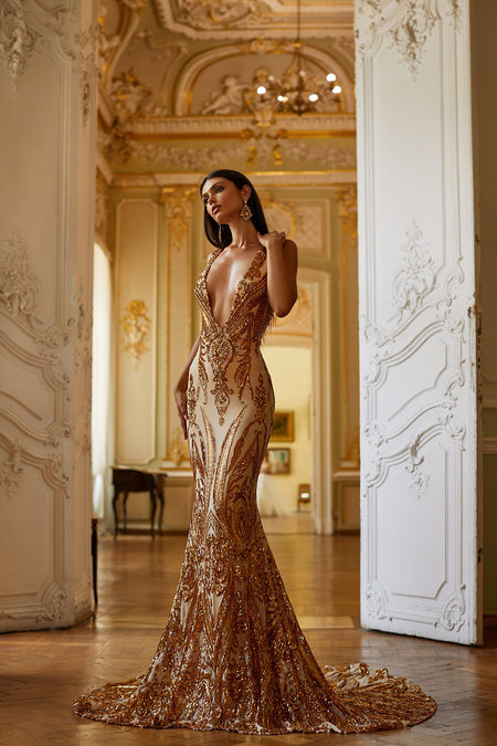 Serena Sequin Gown - Rose Gold