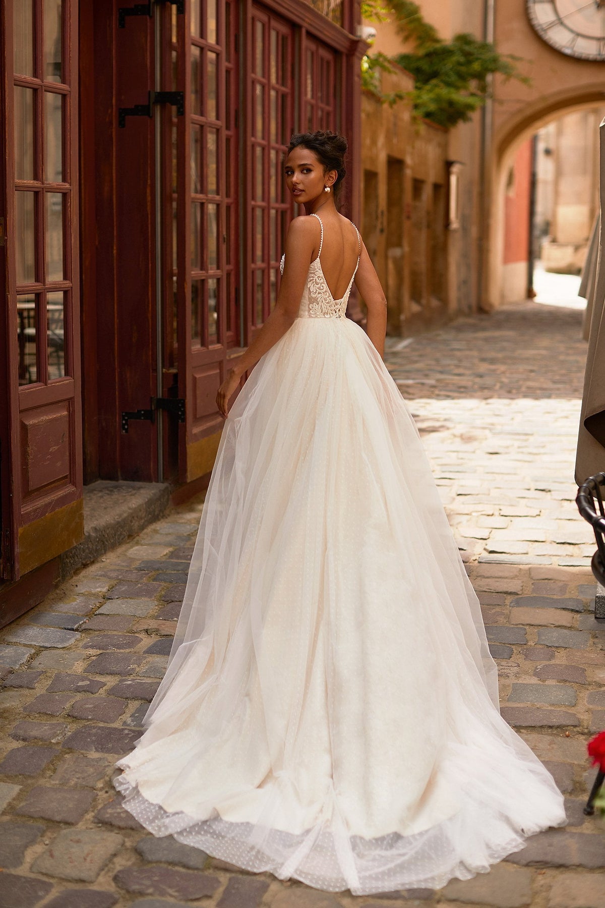 A&N Carys - White & Nude Textured Tulle Boho Bridal Gown With Pearls – A&N  Luxe Label