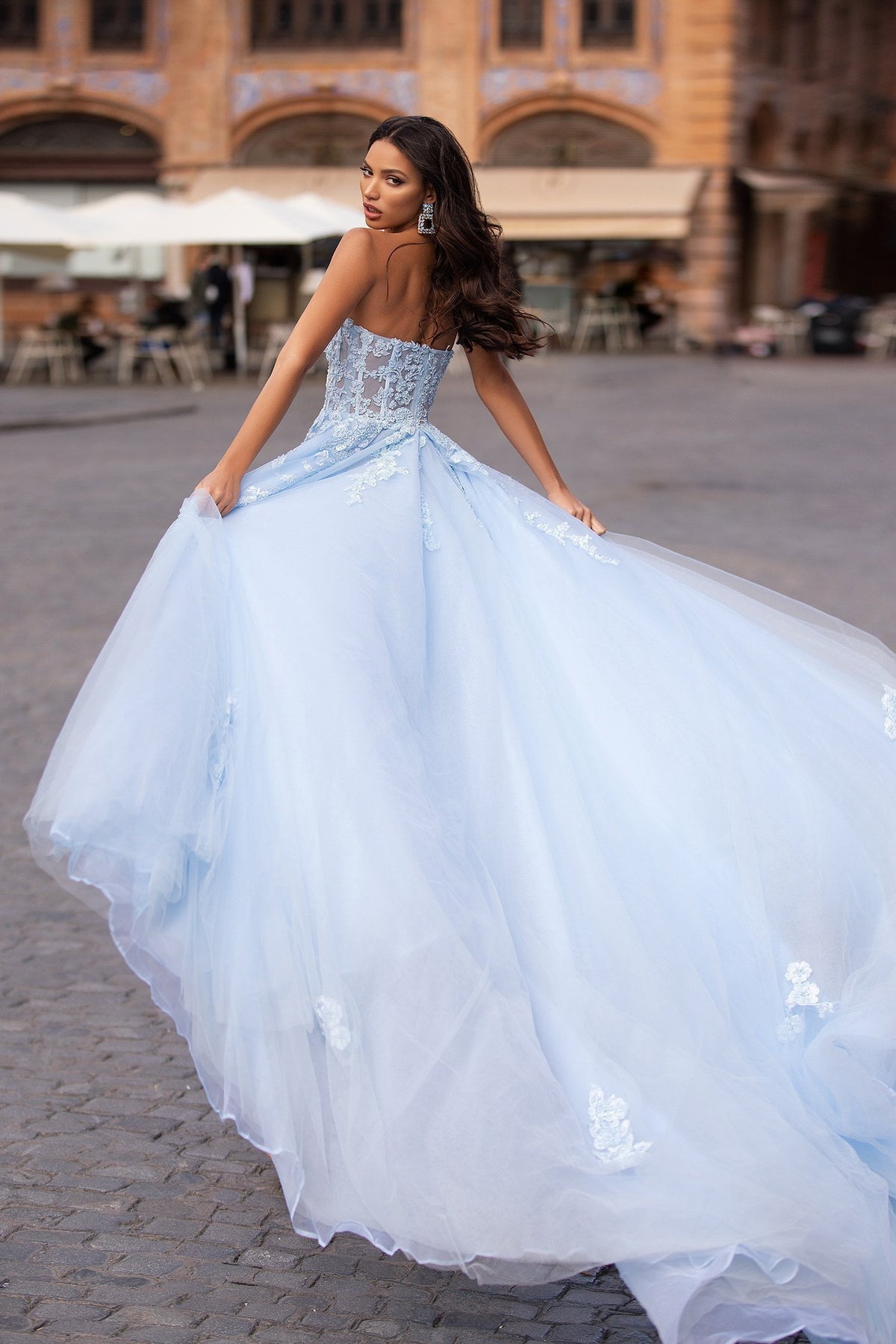 Light blue best sale beaded gown