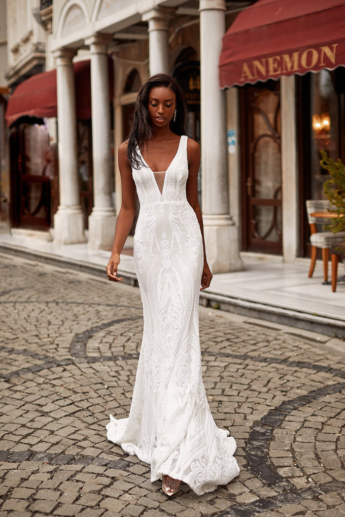 Sleek Satin Mermaid Wedding Dresses with V-neckline – loveangeldress