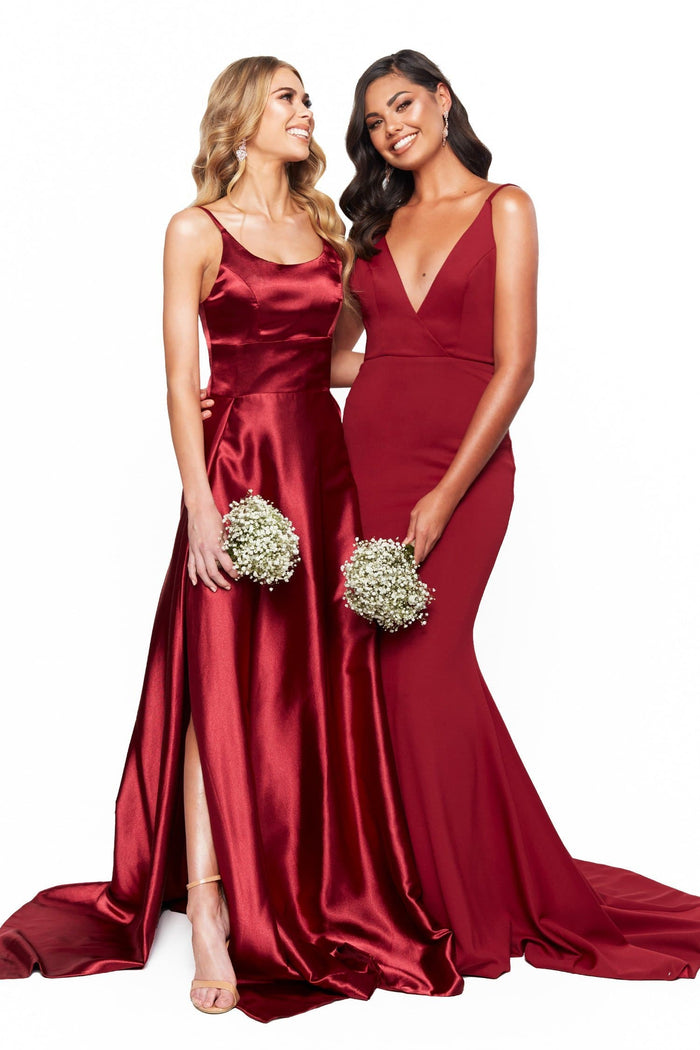 A&N Boutique Custom Bridesmaids Jada Gown - Burgundy Bridesmaids Jada V-Neck Backless Mermaid Ponti Gown - Burgundy