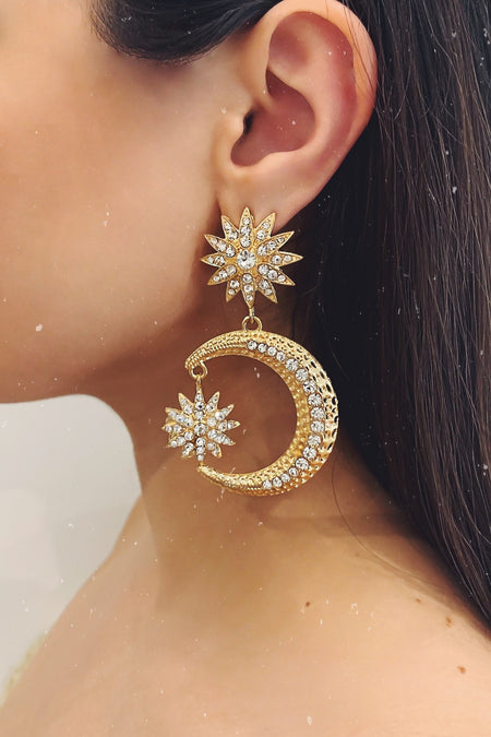 Glazori Inka Silver Crystal Drop Earrings with Royal Blue Gems