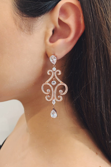 Glazori Jada Gold Statement Earrings with Pink & Aurora Crystals