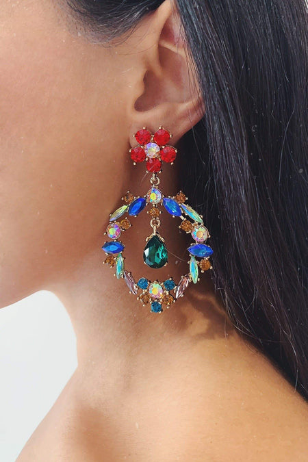 Glazori Inka Silver Crystal Drop Earrings with Royal Blue Gems