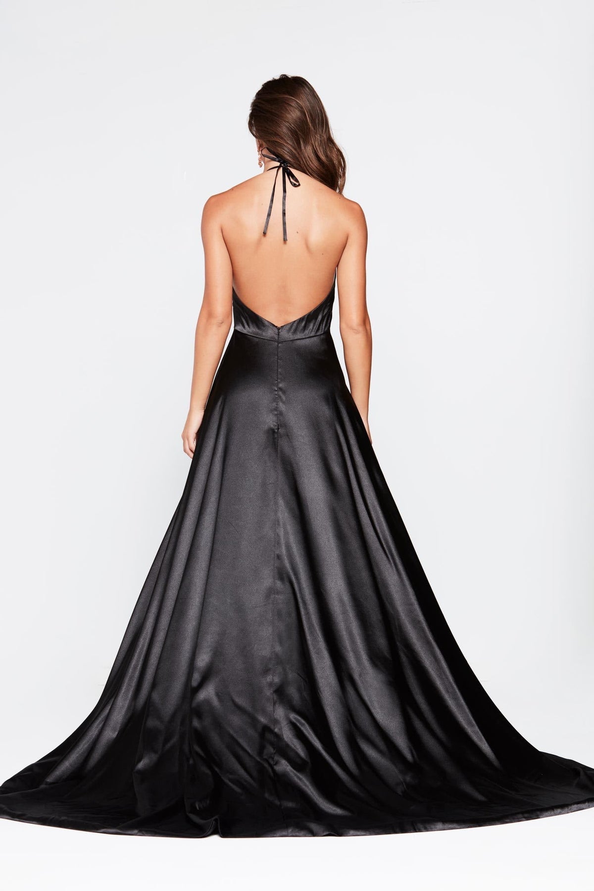 Amani - Black Satin Dress with Plunge Neck and Side Split A&N Luxe Label Amani - Black Satin Dress with Plunge Neck and Side Split A&N Luxe Label