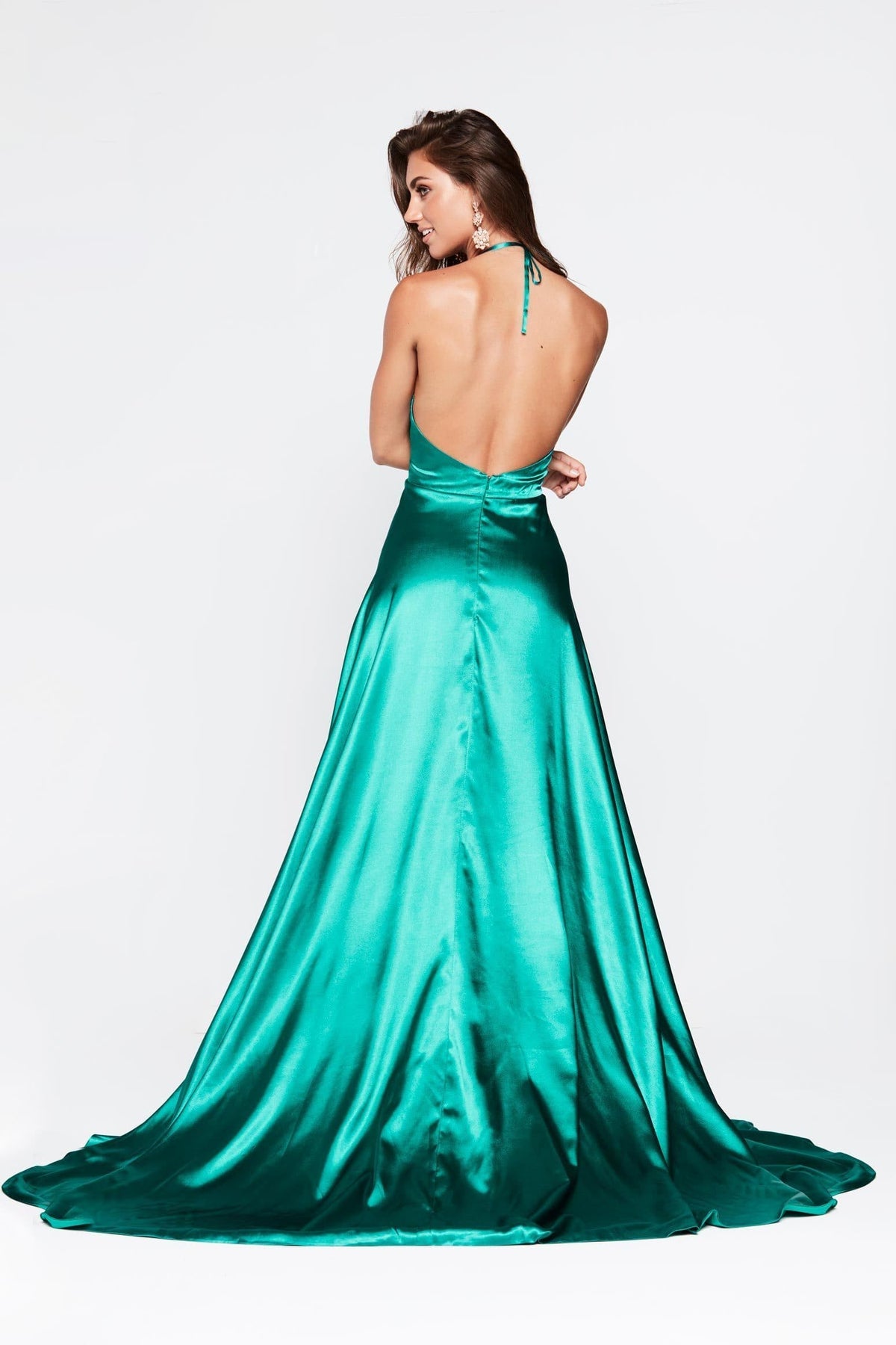 Amani - Teal Satin Gown with Side Slit and Low Back A&N Luxe Label Amani - Teal Satin Gown with Side Slit and Low Back A&N Luxe Label