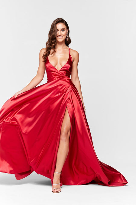 Amani Satin Gown - Deep Red
