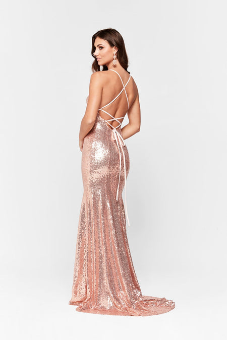 Aniya Sequin Gown - Rose Gold