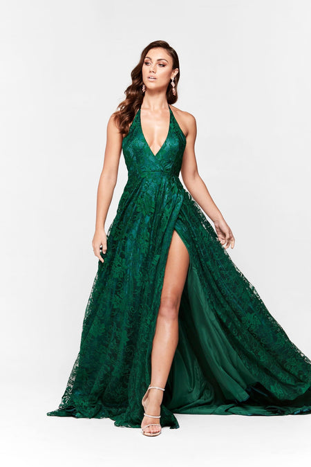 Ria Satin Gown - Emerald