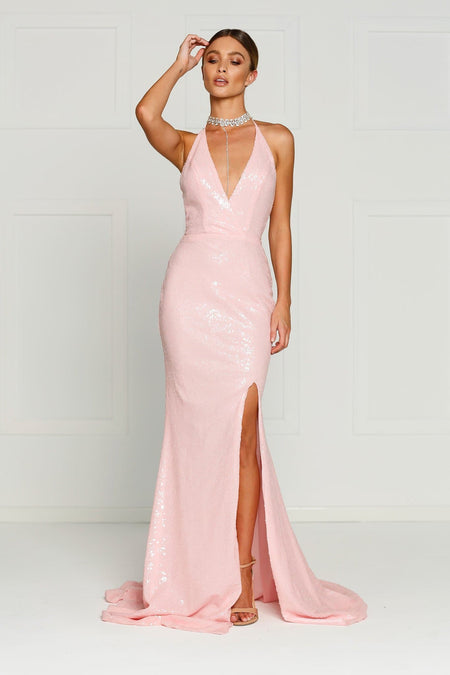 Jalicia Beaded Tulle Gown - Dusty Pink