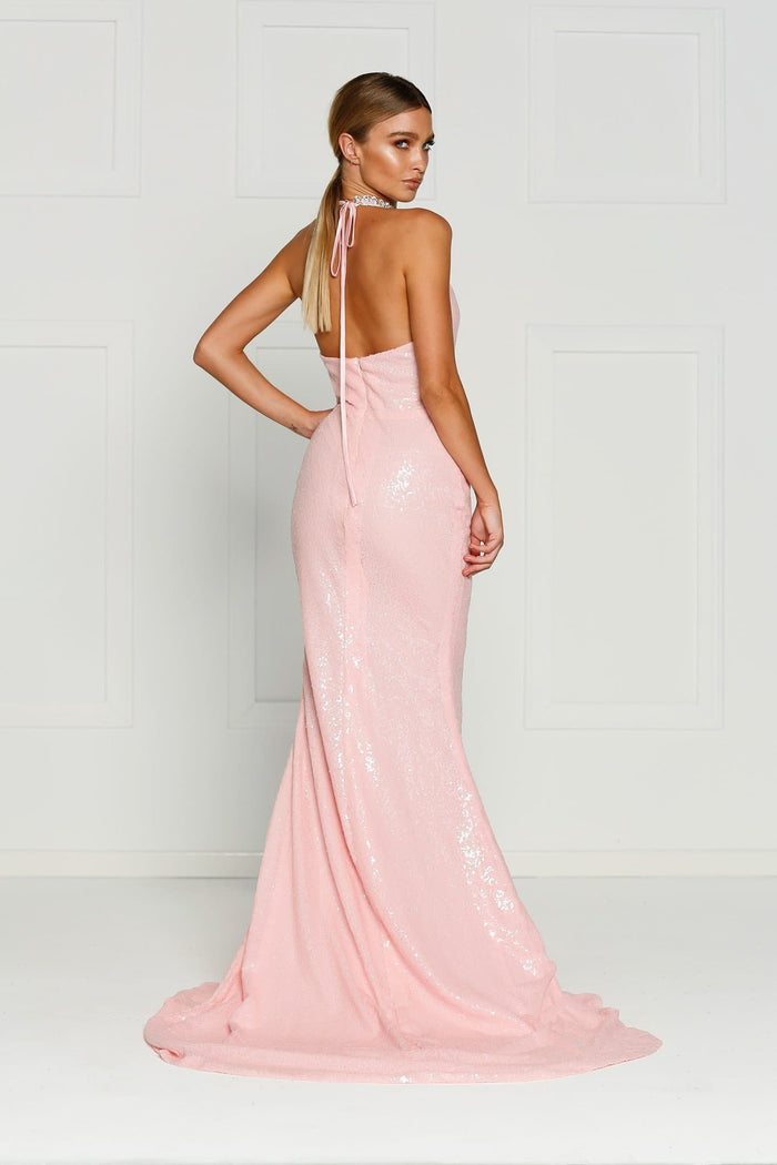 A&N Boutique Custom Kylie Sequin Gown - Pink Kylie- Pink Sequin Dress with Low Back and Side Slit