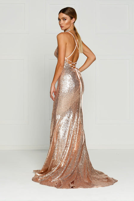Electra Glitter Gown - Rose Gold