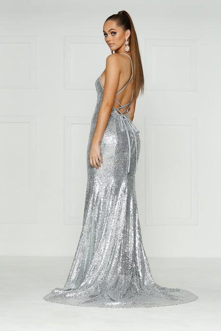 Yolanda Beaded Tulle Gown - Silver