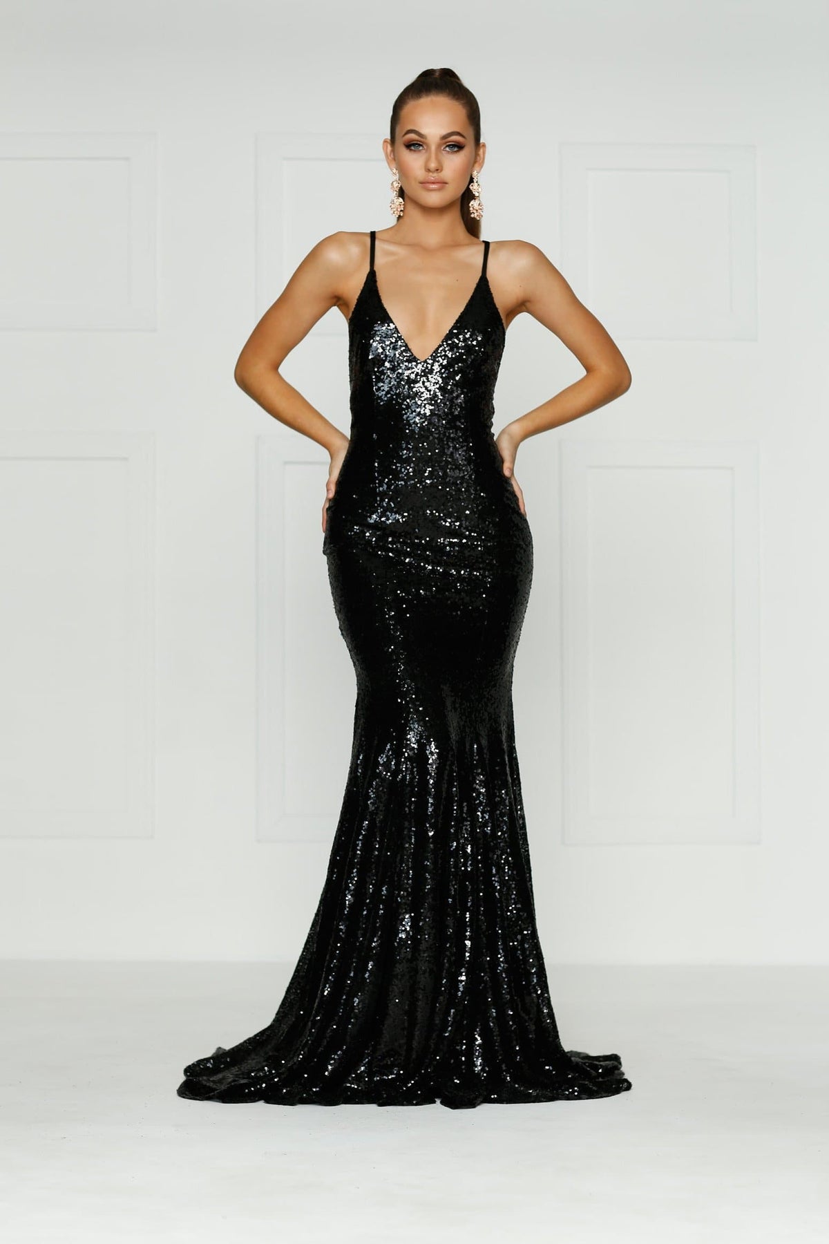 Kendall - Black Sequin Dress with V Neck and Criss Cross Back A&N Luxe Label Kendall - Black Sequin Dress with V Neck and Criss Cross Back A&N Luxe Label