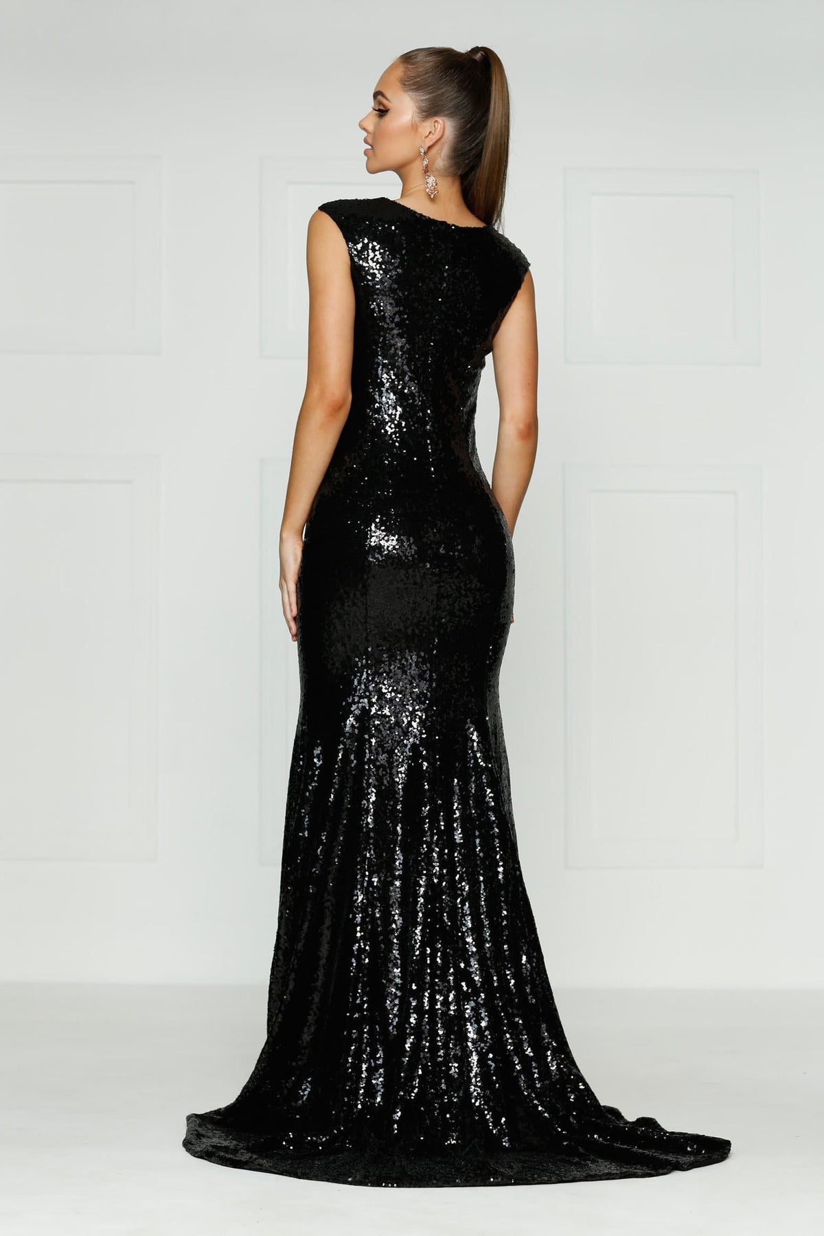 A&N Boutique Custom A&N Lila Sequin Gown - Black A&N Lila - Black Sequin Gown with High Neck and Side Slit