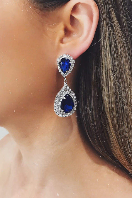 Glazori Inka Silver Crystal Drop Earrings with Gold Gems