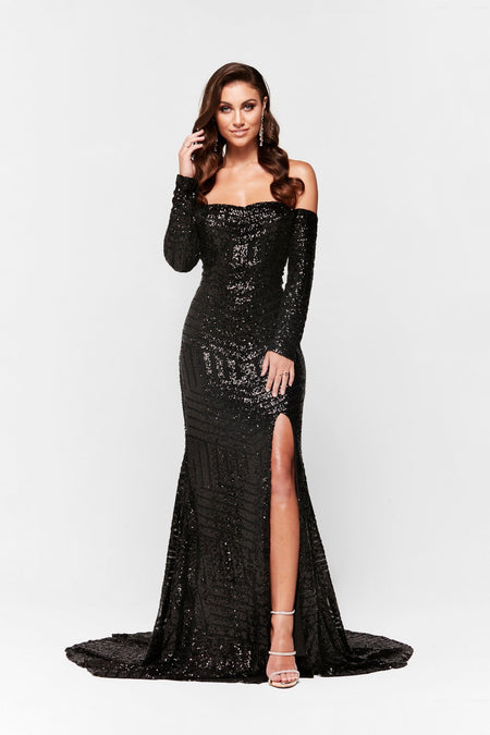 Bridesmaids Amara Sequin Gown - Black