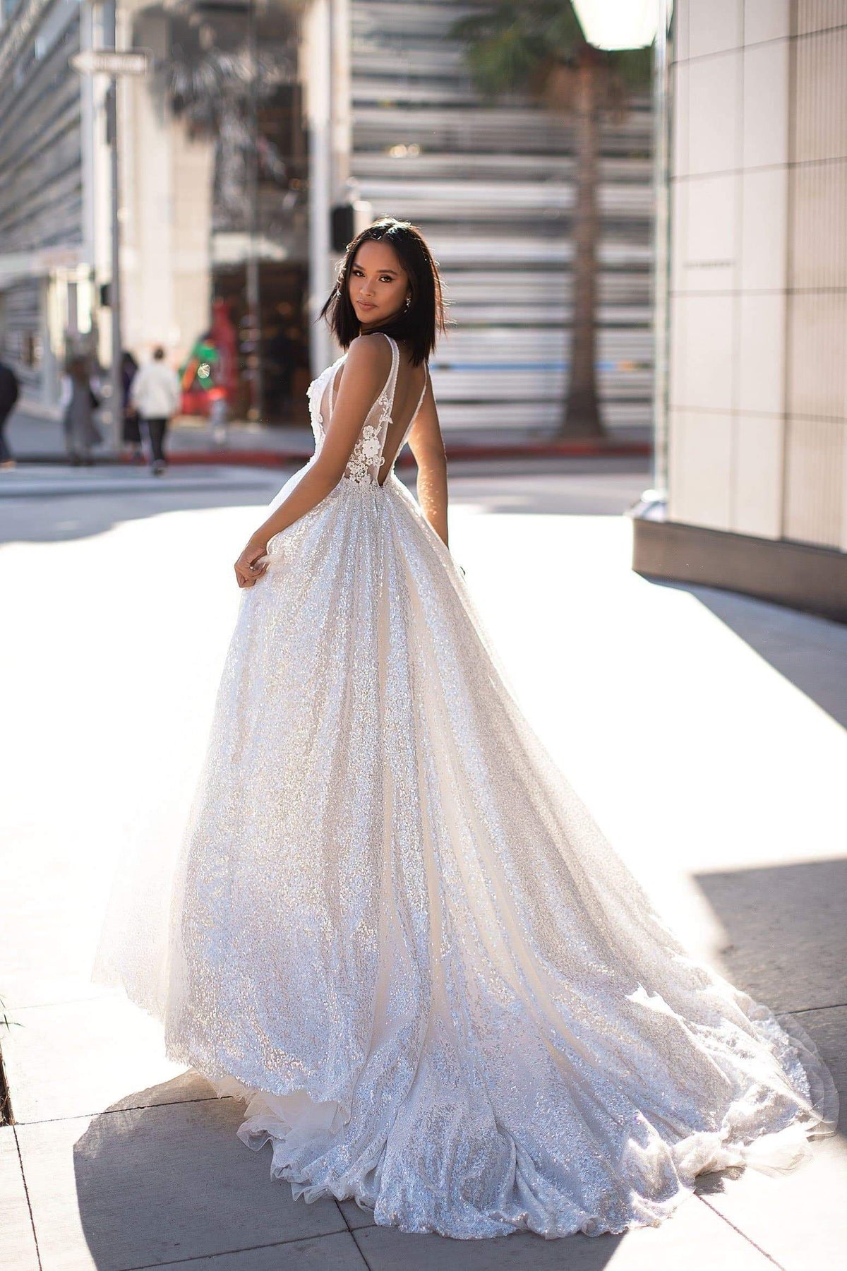 Blue Tulle Off The Shoulder 3D Floral Long Prom Dress,WP049 – winkbridal