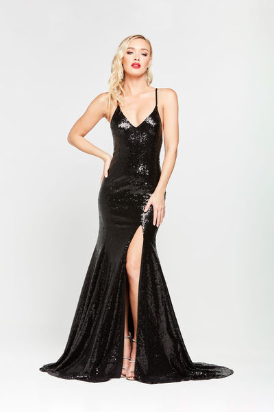 Kara Formal Dress - Black Slit Sequinned Mermaid Prom Gown