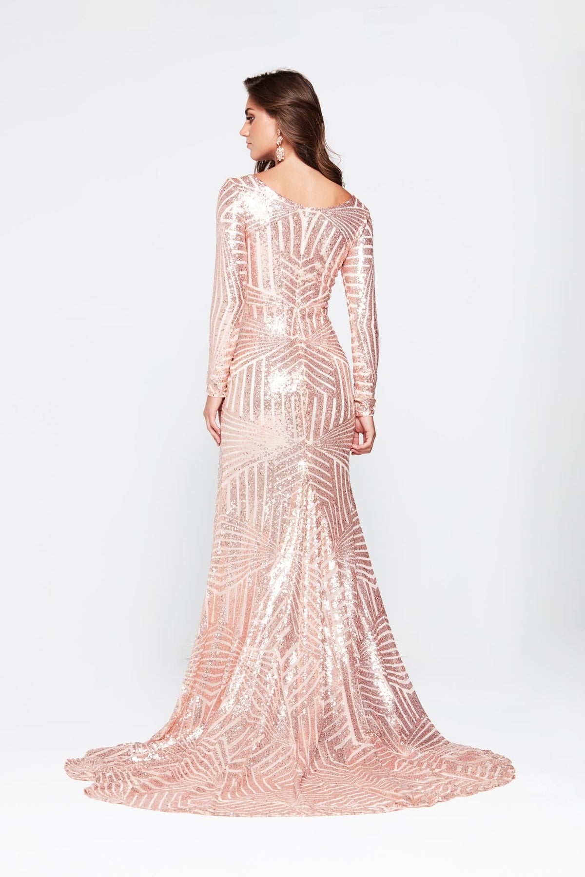 Kaya- Rose Gold Sequin Dress with Long Sleeve and Side Slit A&N Luxe Label Kaya- Rose Gold Sequin Dress with Long Sleeve and Side Slit A&N Luxe Label