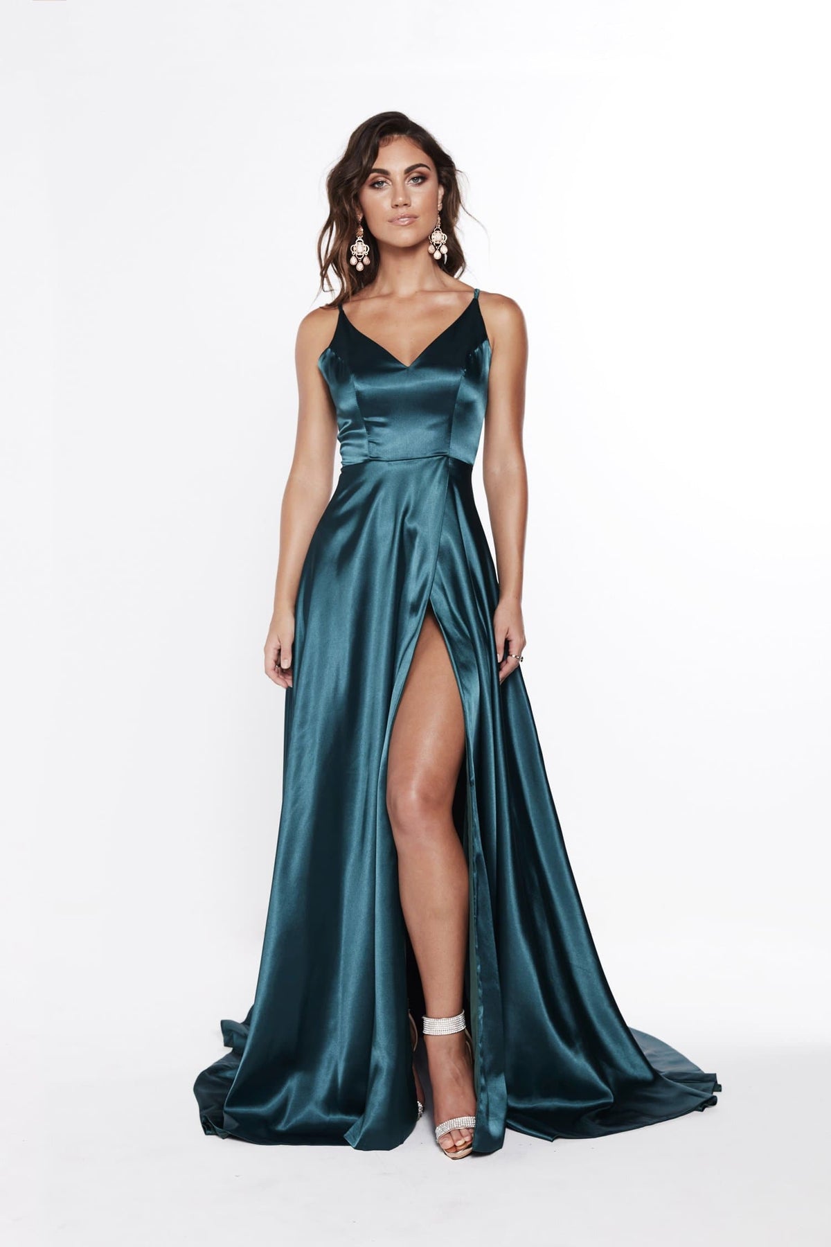 A&N Lucia - Teal Satin Gown with A Line Skirt and Detailed Back A&N Luxe Label A&N Lucia - Teal Satin Gown with A Line Skirt and Detailed Back A&N Luxe Label