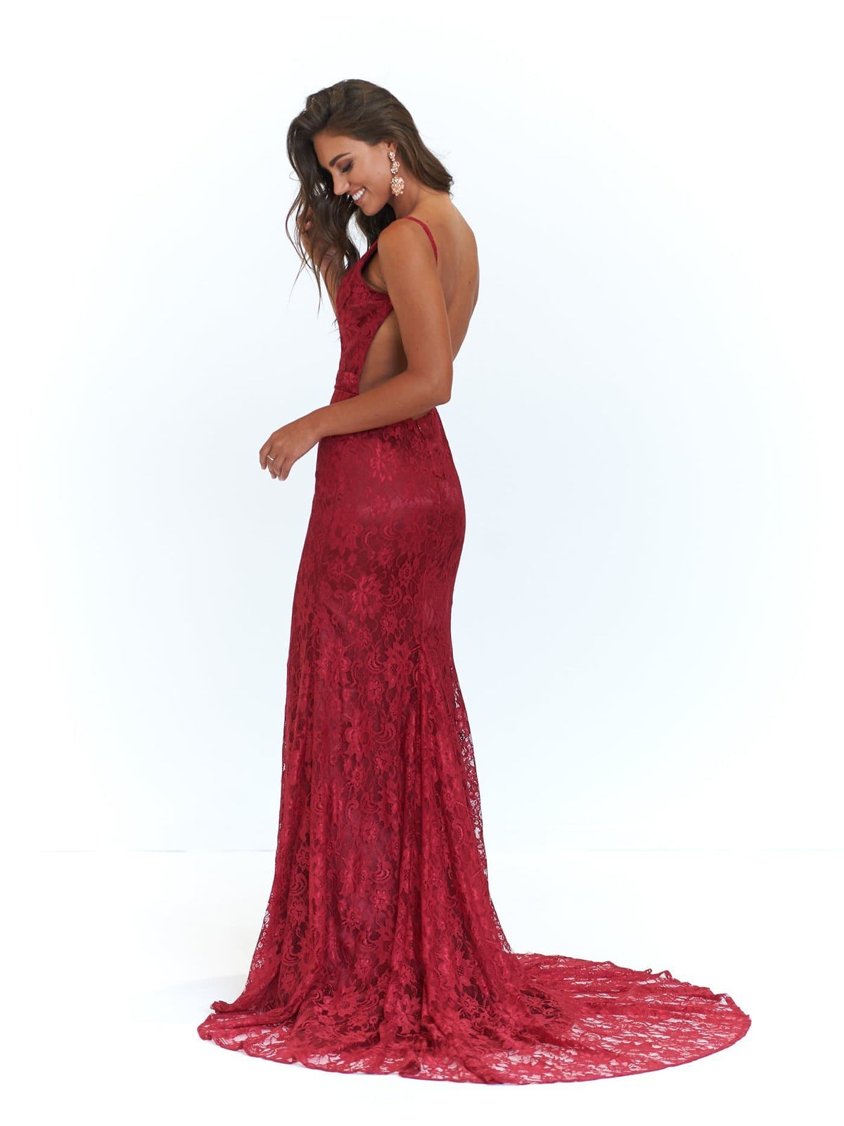 A&N Boutique Custom A&N Luxe Ayla Lace Gown - Deep Red A&N Ayla - Lace V Neck Gown with Front Slit in Deep Red