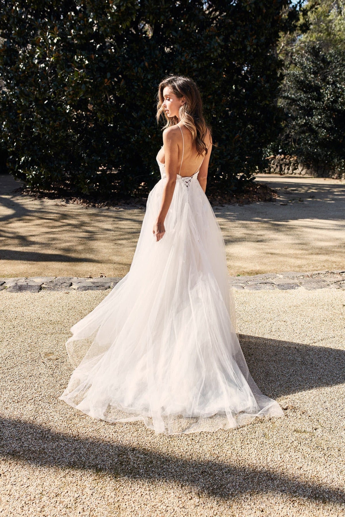 A&N Luxe Ellarose - White Tulle Gown with Plunge Neck and Low Back