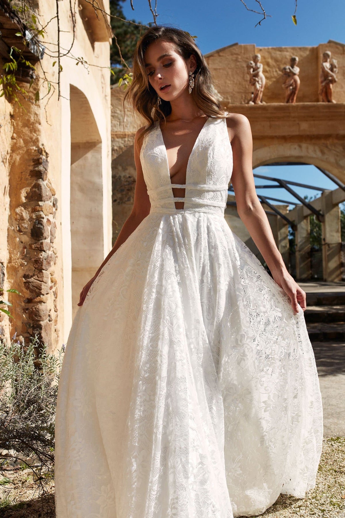 A&N Talia - White Lace Gown with Plunge V Neck and Low Back 3XL A&N Talia - White Lace Gown with Plunge V Neck and Low Back 3XL