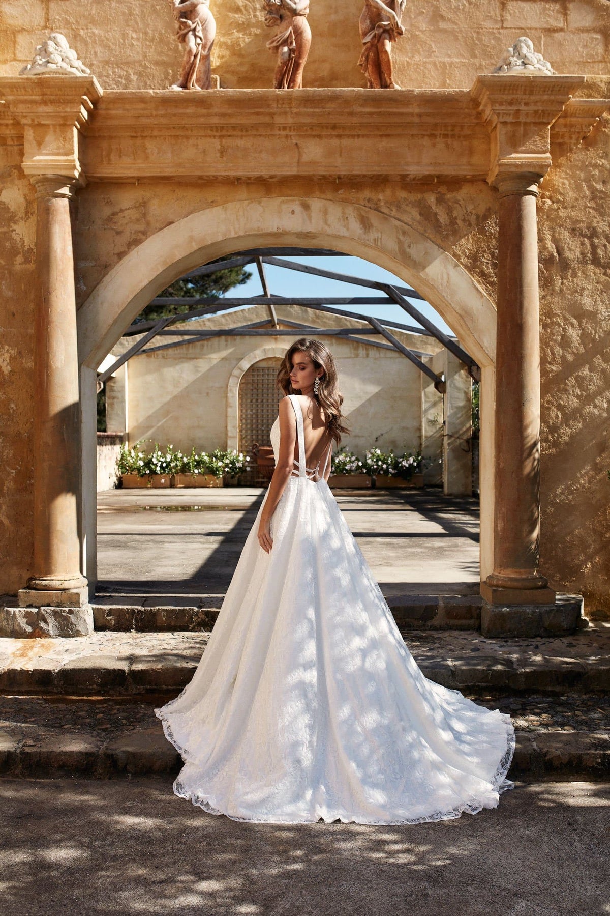A&N Talia - White Lace Gown with Plunge V Neck and Low Back A&N Luxe Label A&N Talia - White Lace Gown with Plunge V Neck and Low Back A&N Luxe Label