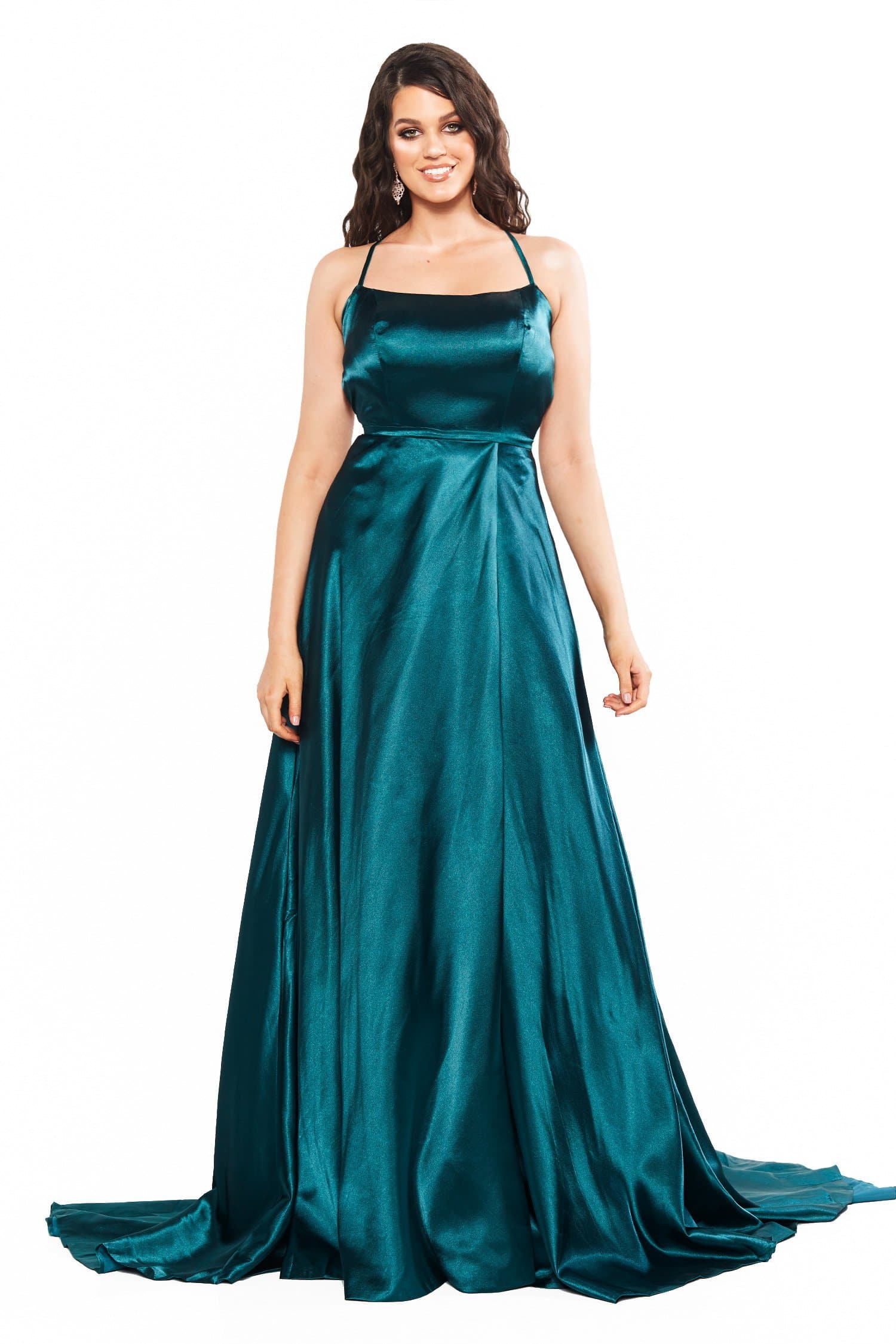 A&N Curve Bianca Satin Gown with Lace-Up Back & Side Slit