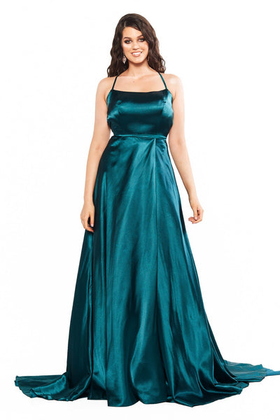 A&N Curve Bianca Satin Gown with Lace-Up Back & Side Slit - Teal – A&N ...