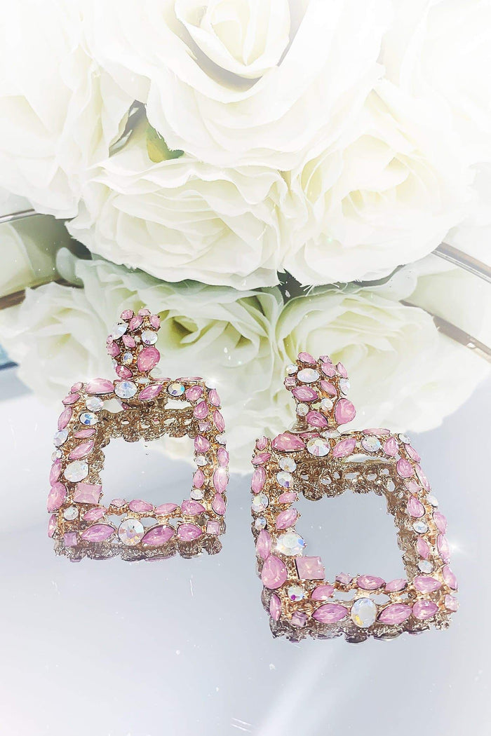 Glazori Jewels Earrings Glazori Jada Gold Statement Earrings with Pink & Aurora Crystals Glazori Jada Gold Statement Earrings with Pink & Aurora Crystals