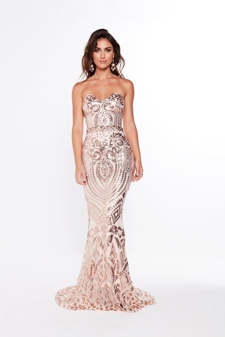Bridesmaids Isidora Sequin Gown - Rose Gold