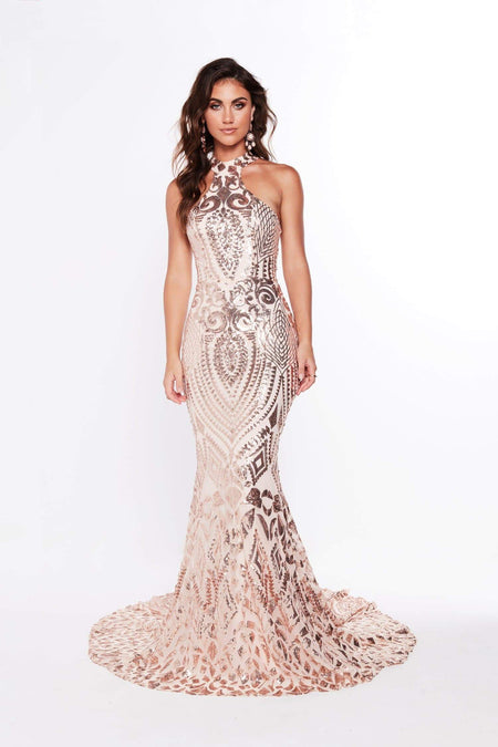 Kelsey Sequin Gown - Rose Gold