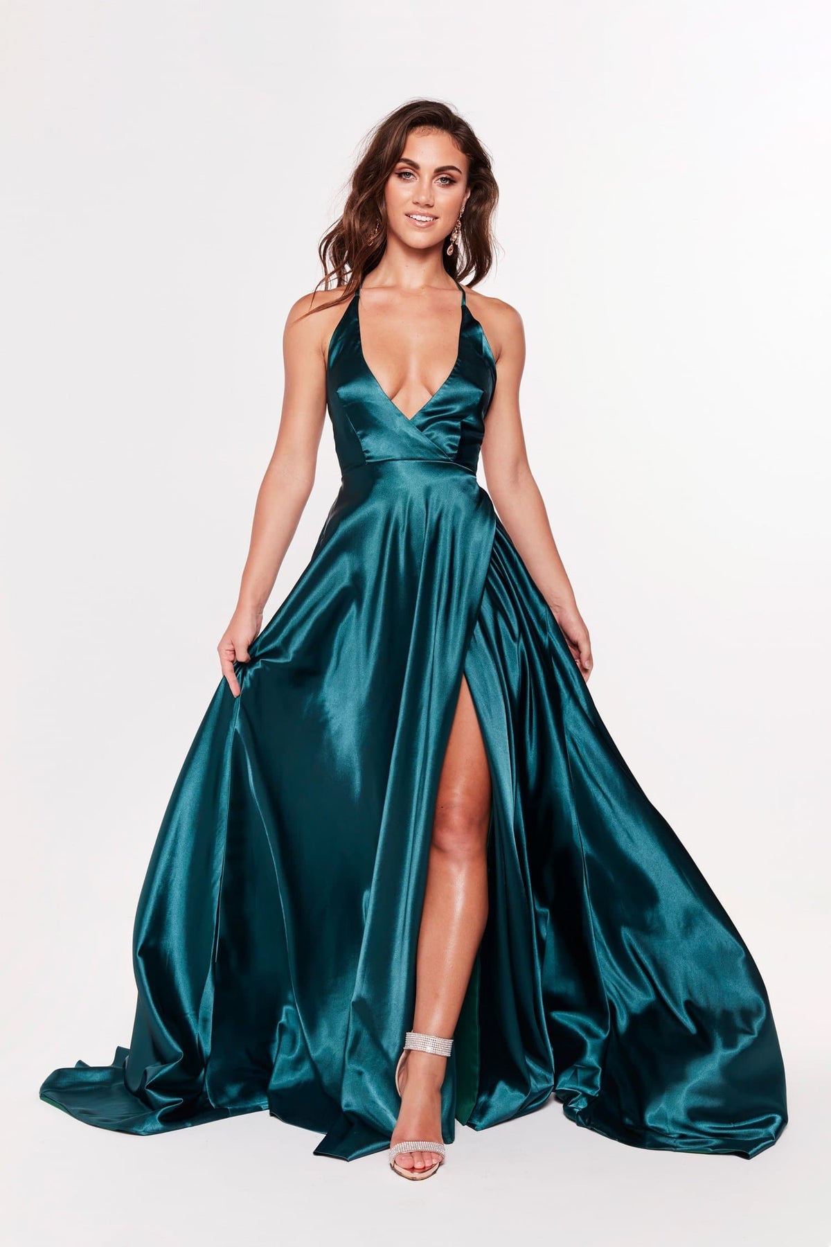 Dimah - Satin Formal Gown with Plunge Neck and Side Slit A&N Luxe Label Dimah - Satin Formal Gown with Plunge Neck and Side Slit A&N Luxe Label