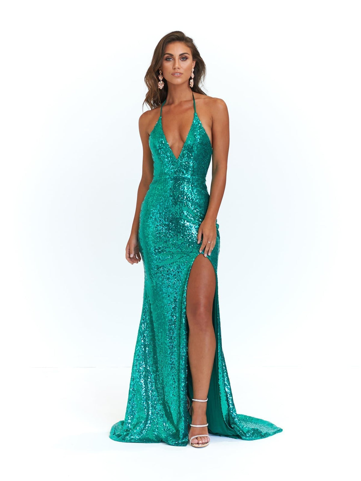 Kylie- Emerald Sequin Dress with Low Back and Side Slit A&N Luxe Label Kylie- Emerald Sequin Dress with Low Back and Side Slit A&N Luxe Label