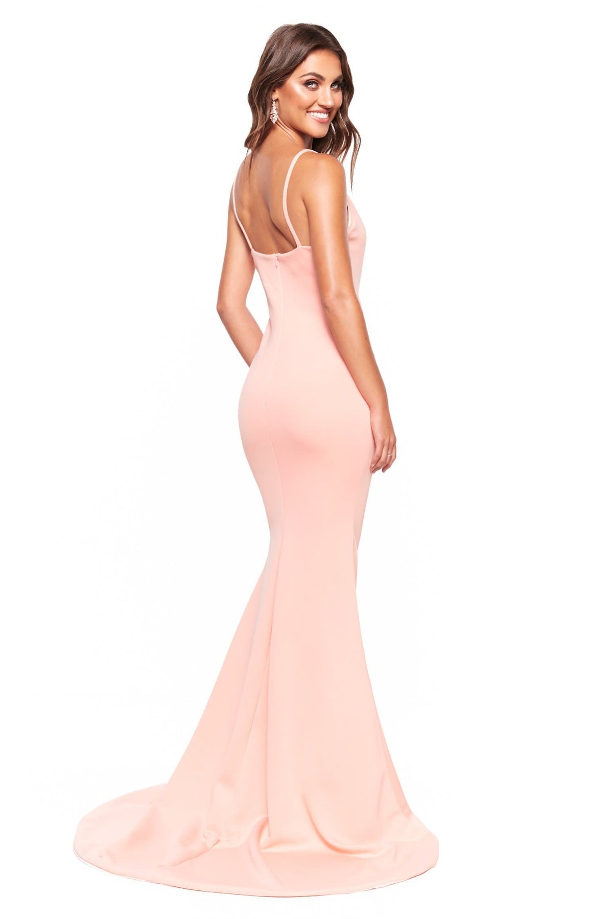 Imani - Peach Mermaid Ponti Gown with Thin Straps XXL Imani - Peach Mermaid Ponti Gown with Thin Straps XXL