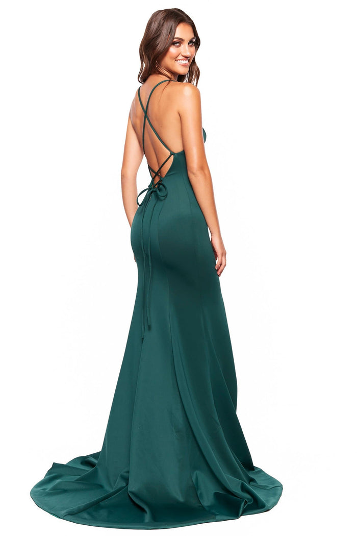 A&N Boutique Custom Emilie Ponti Gown - Emerald Emilie - Emerald Gown with V-Neck, Lace-Up Back & Side slit