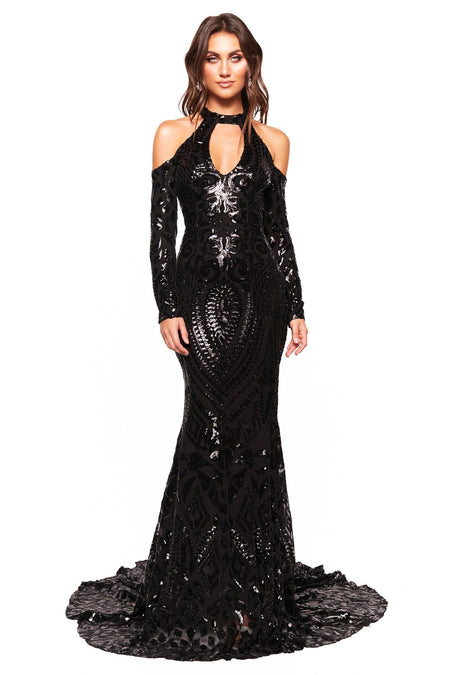 Cleopatra Sequin Gown - Black