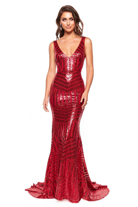 Levina Sequin Gown - Red