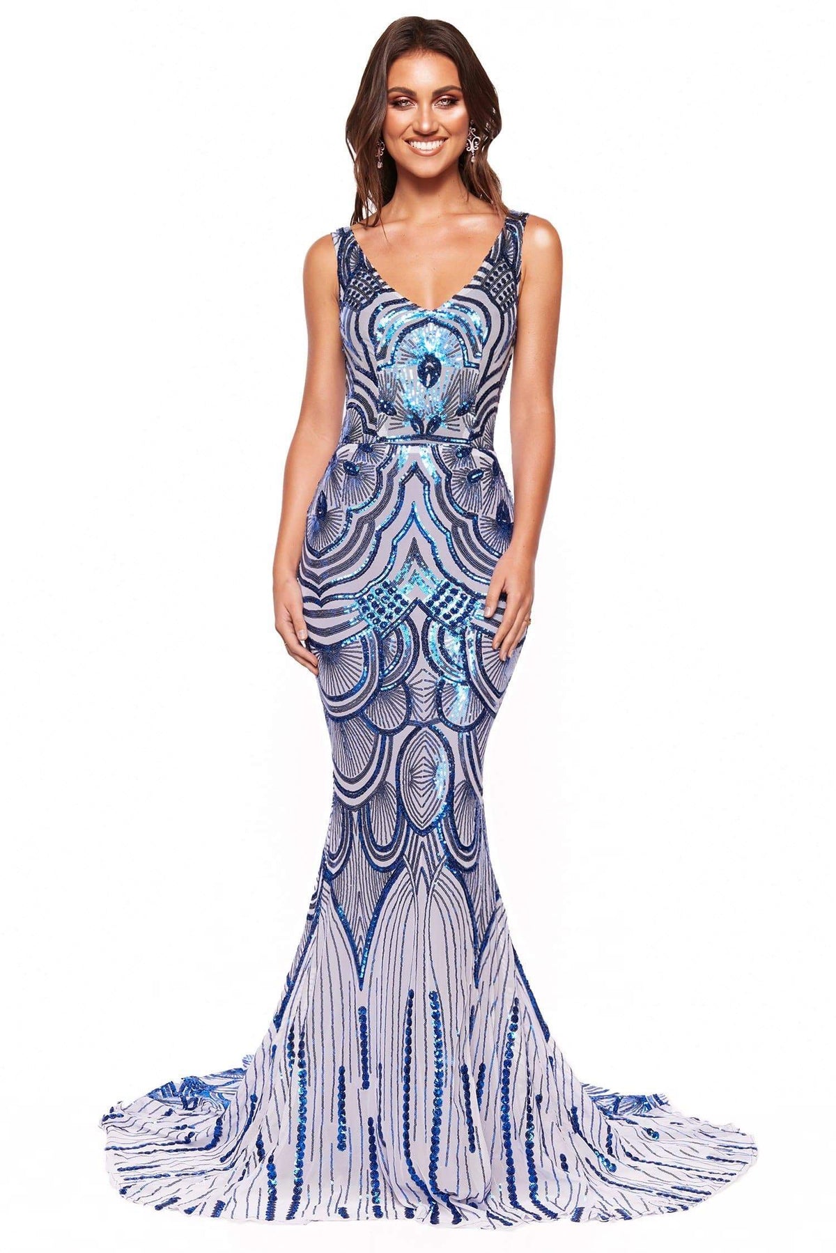 A&N Luxe Kimora - Electric Blue Sequin Mermaid Gown with Low Back