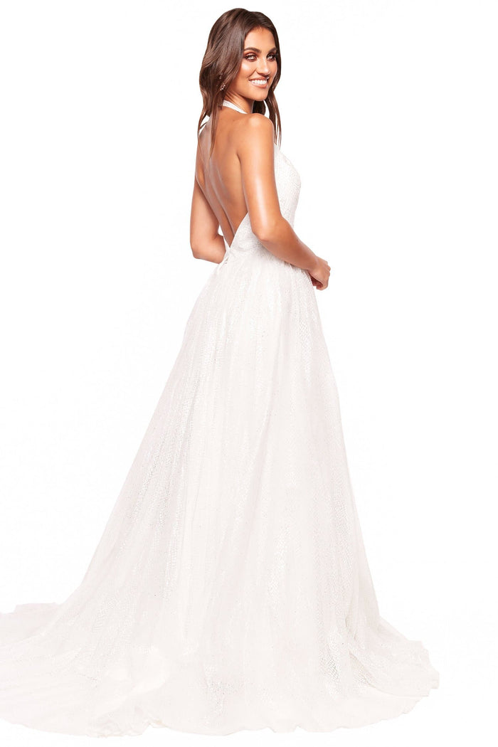 A&N Boutique Custom Saina Glitter Gown - White Saina - White Glitter A-Line Gown with Low Back