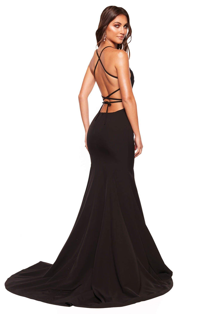 A&N Boutique Custom Anika Ponti Gown - Black Anika - Black Ponti Lace Formal Gown with Lace up Back